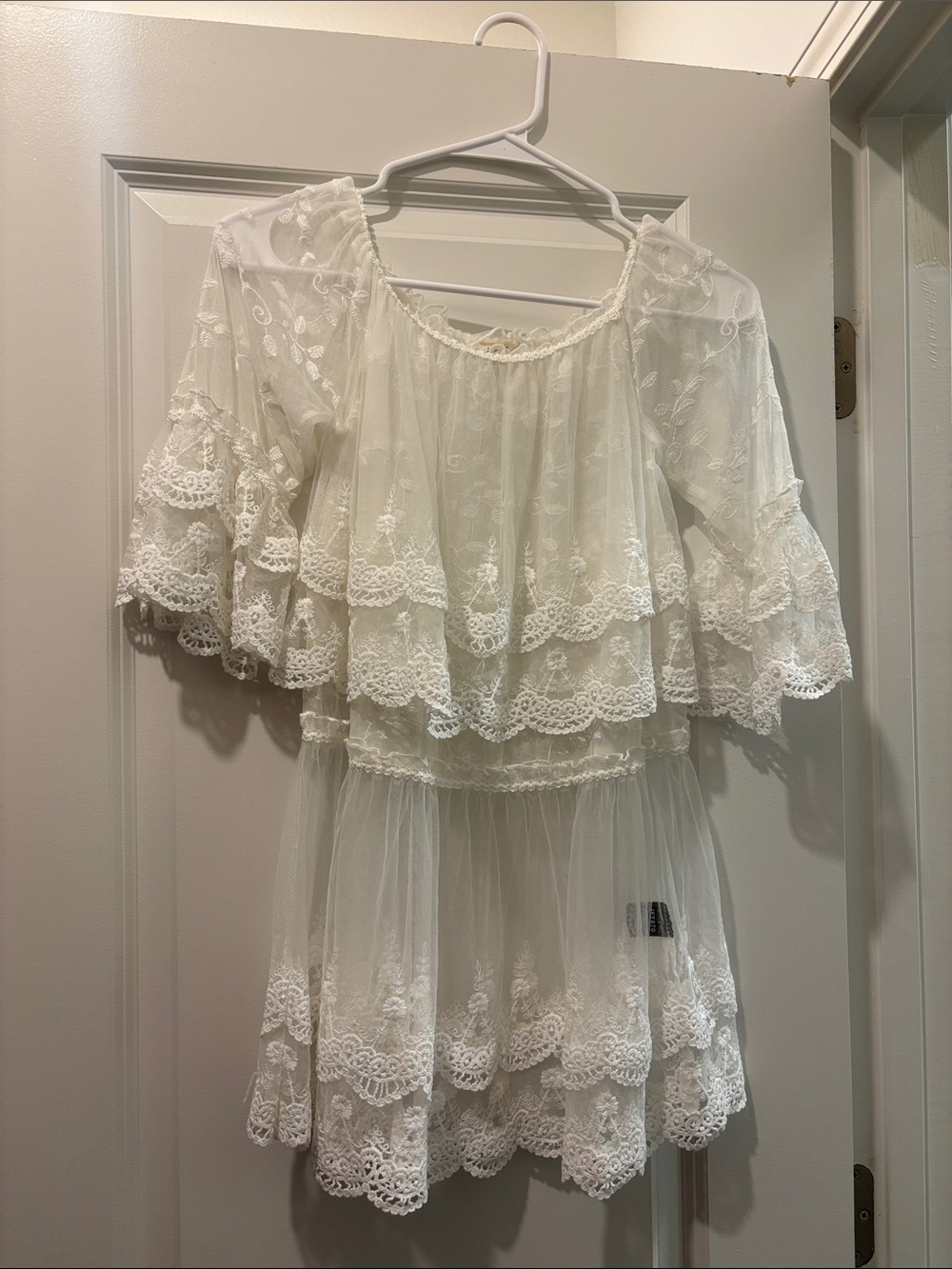 Boho Lace Tiered White Women's Top